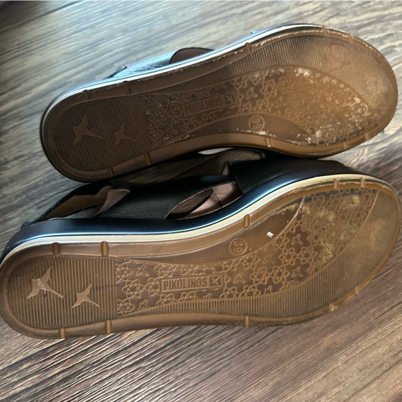 Pikolinos black leather cross over women's sandals 39 cork wedge shoe - Picture 10 of 14